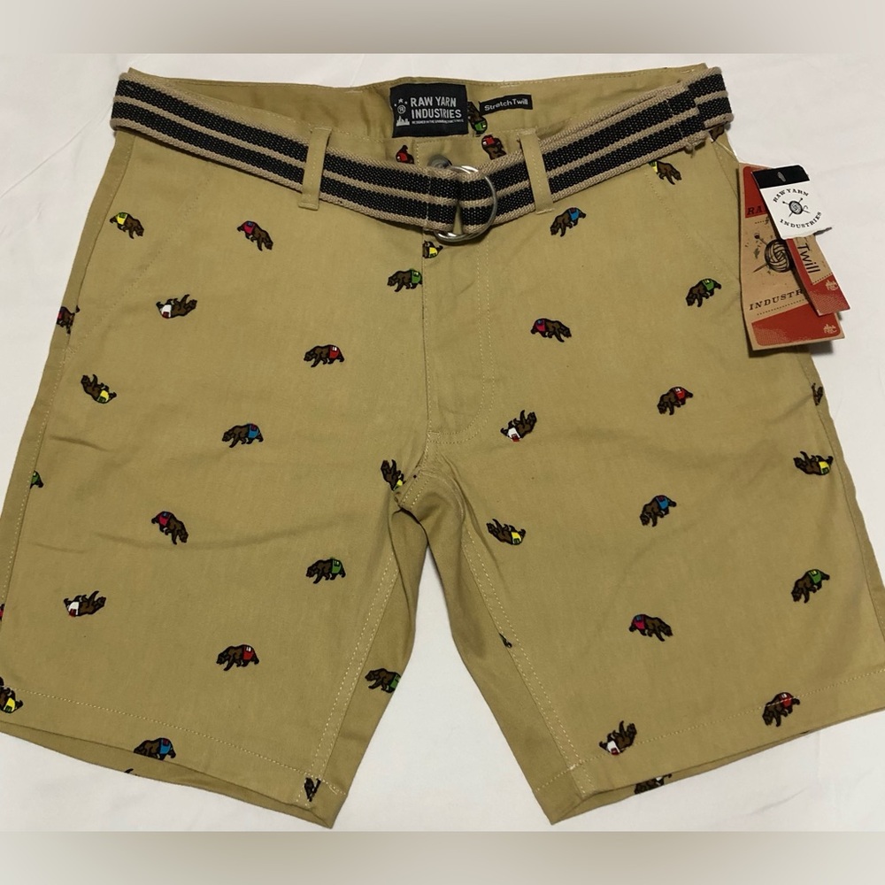 MENS‎ RAW YARN INDUSTRIES NEW W.T. BearStretch Twill Khaki Shorts/ Belt Size 30